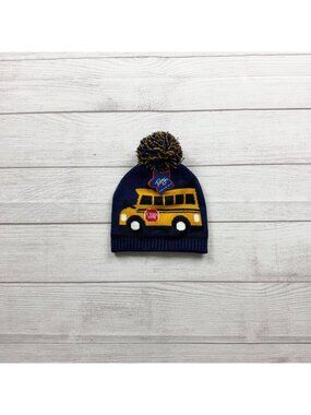 Toby School Bus Knit Beanie Pom  Navy Yellow Toddler NWT 2-4 Years